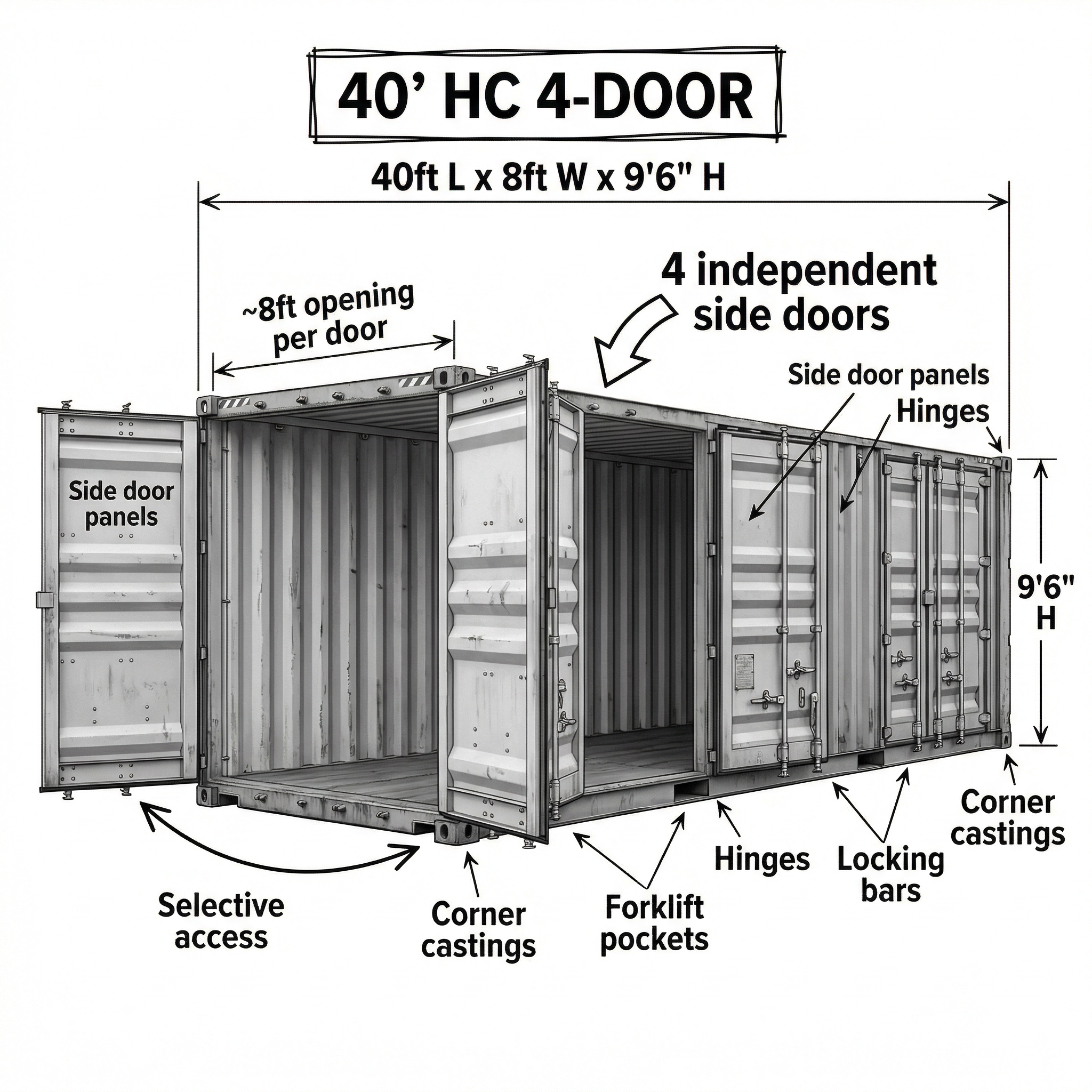 40' High Cube 4-Door Open Side