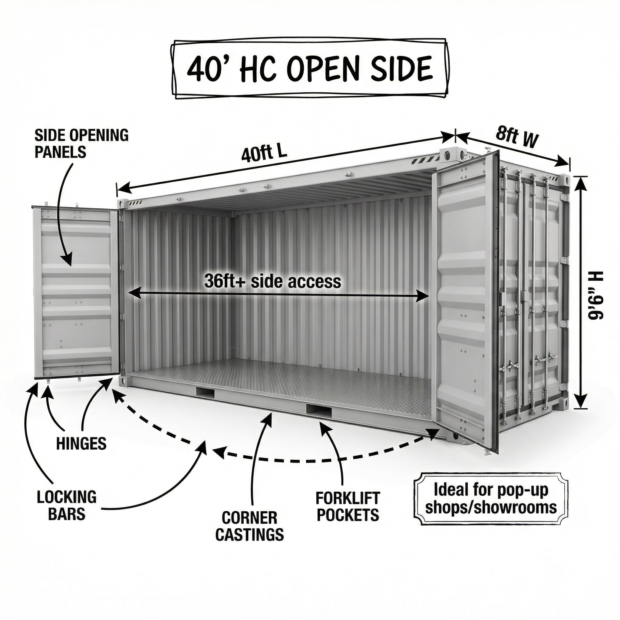 40' High Cube Open Side